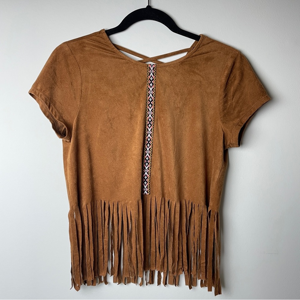 Sophia + Zeke Suede Fringe Top